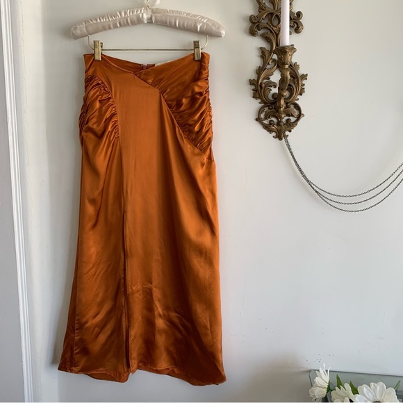 NICHOLAS ORANGE SILK MIDI SKIRT - Picture 4 of 16